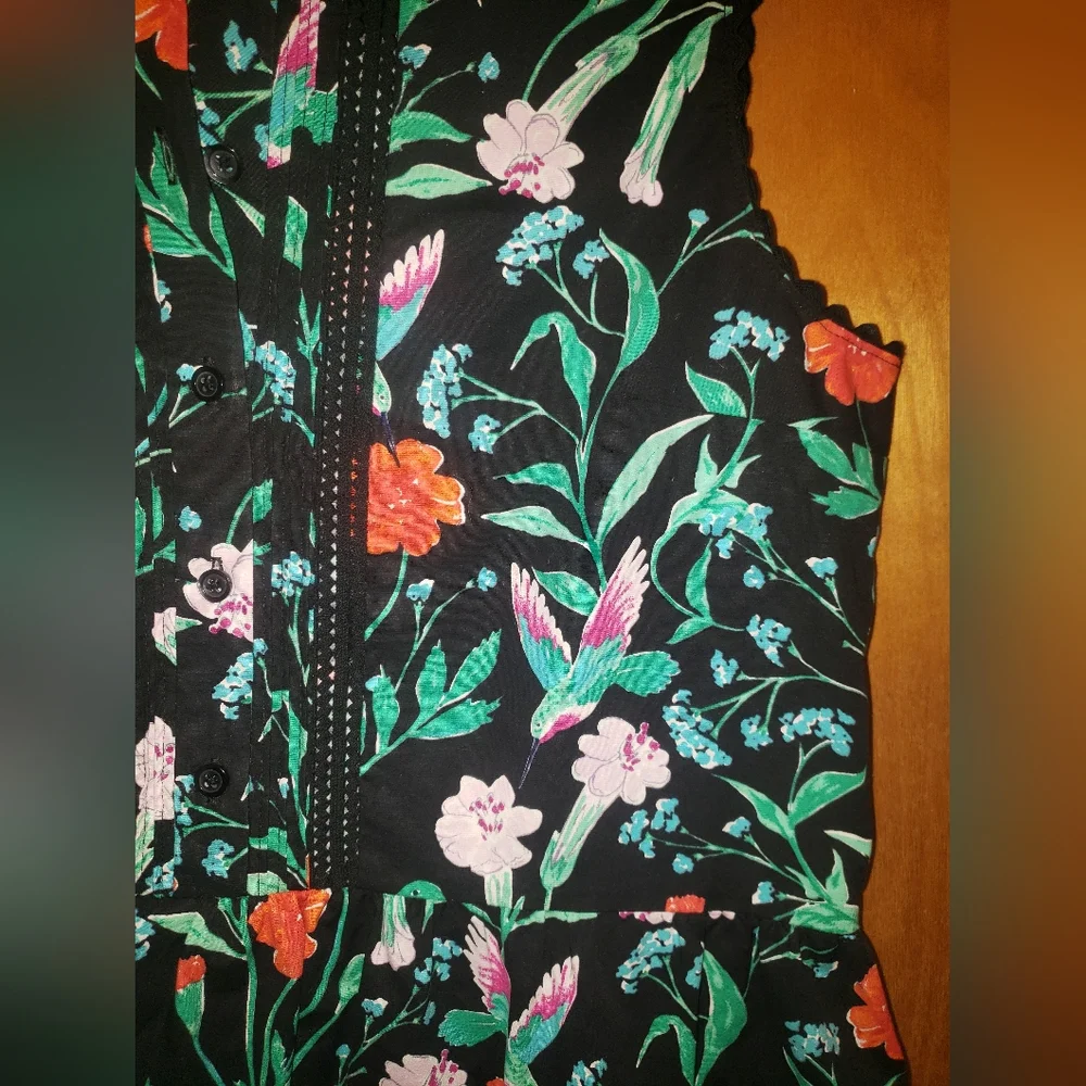 NWOT Kate Spade Jardin cotton poplin floral hummingbird peplum top